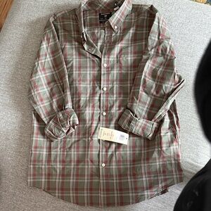 Dockers Men's Olive and Red Plaid Button-Down Shirt
